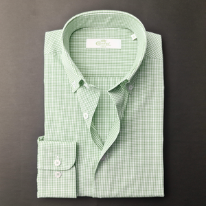 a green and white checkered dress shirt