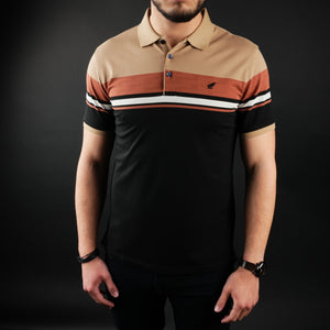 Tricou Polo pentru bărbați - Ares - CLASS - Bej cu negru și cărămiziu