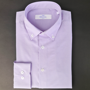 a purple and white checkered dress shirt